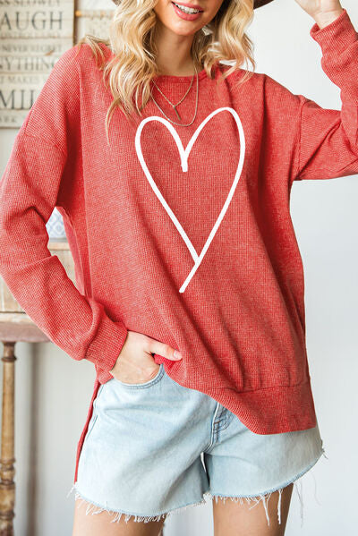 swvws Slit Waffle-Knit Boat Neck Long Sleeve Sweatshirt