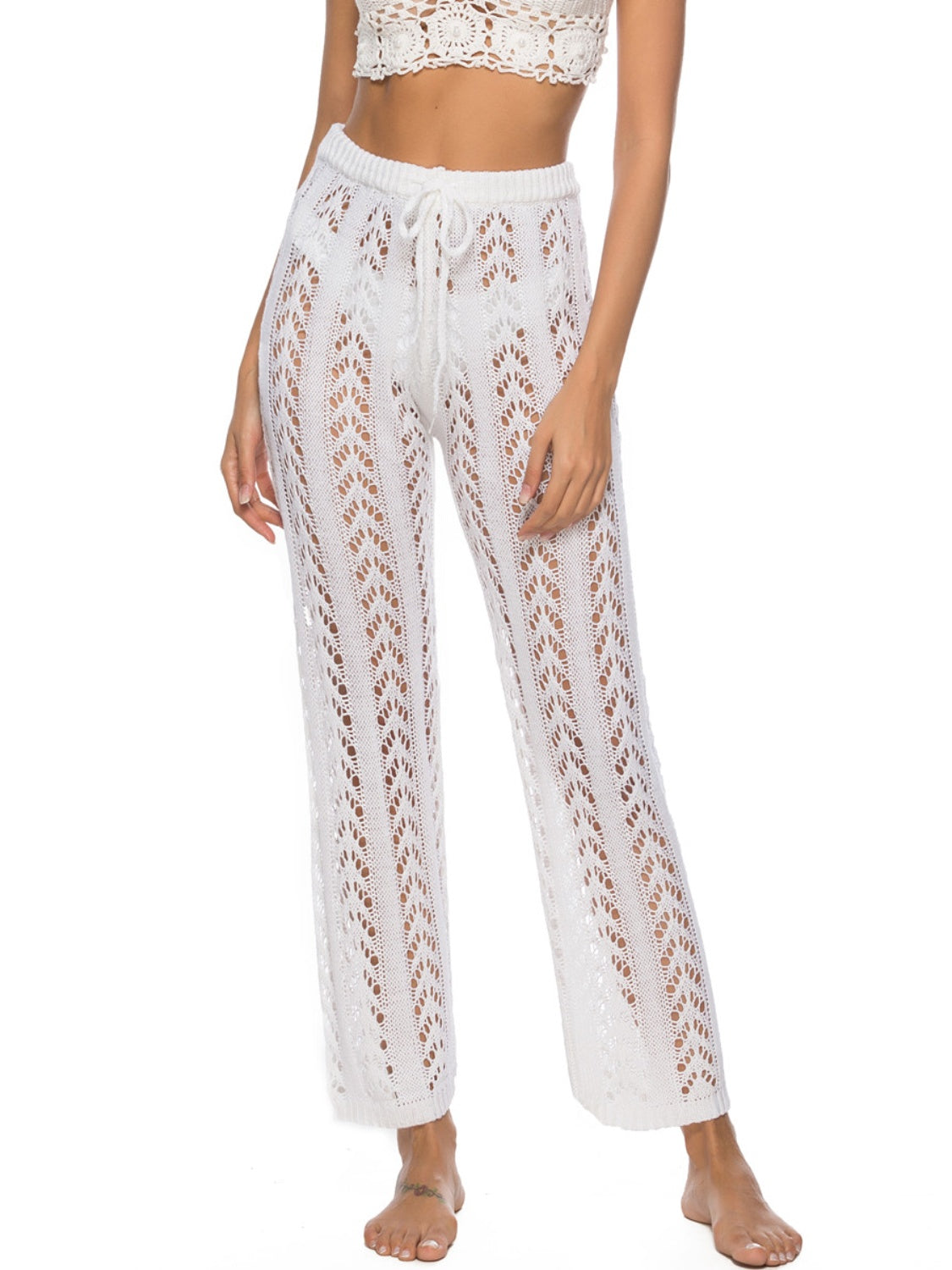 swvws Cutout Drawstring High Waist Swim Pants