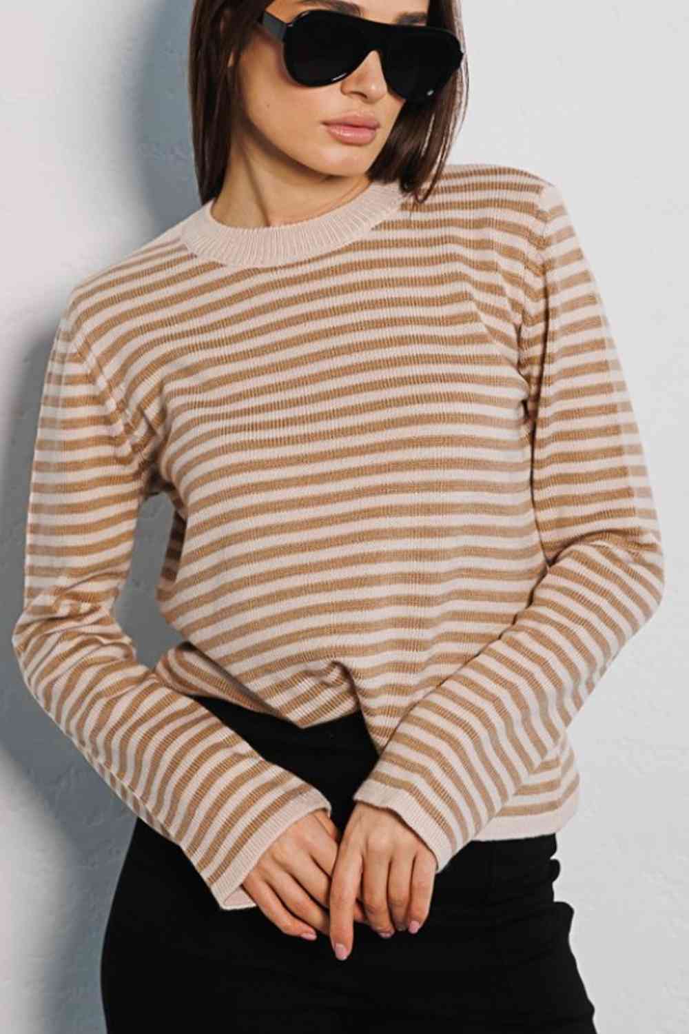 swvws Striped Round Neck Long Sleeve Sweater