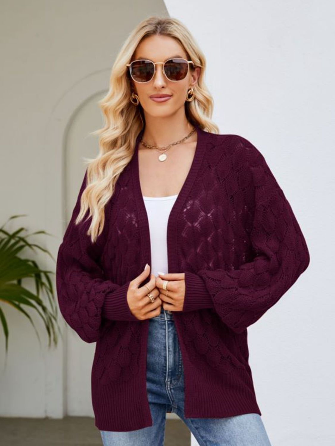 swvws Open Front Ribbed Trim Cardigan