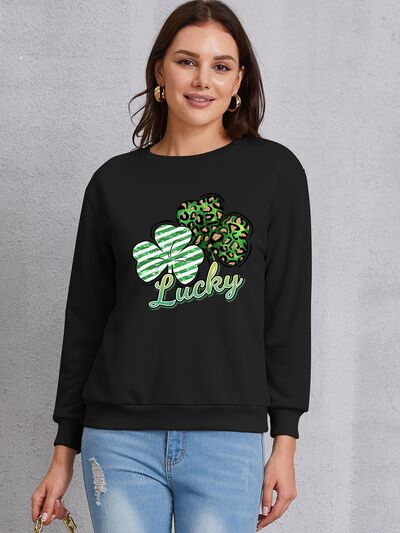 swvws Lucky Clover Round Neck Dropped Shoulder Sweatshirt