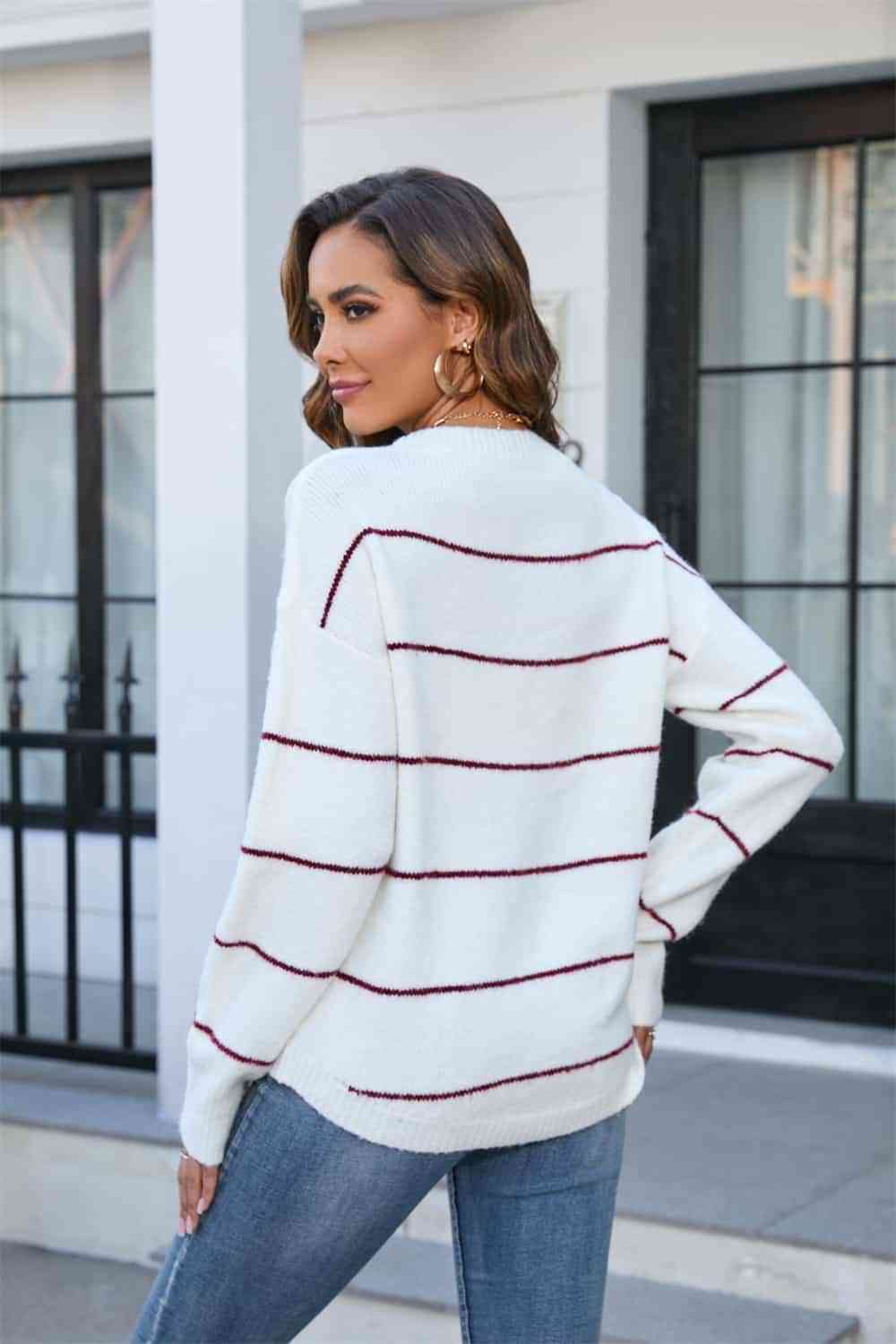 swvws Striped Round Neck Long Sleeve Sweater