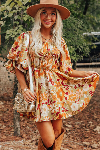 swvws Floral Square Neck Mini Dress