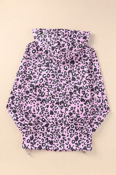 swvws Drawstring Leopard Half Zip Hoodie