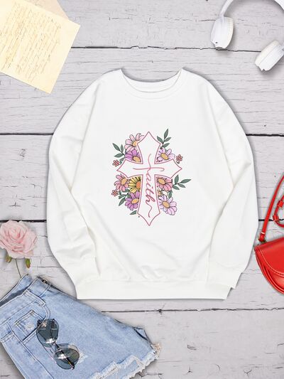 swvws Cross Graphic Round Neck Dropped Shoulder Sweatshirt