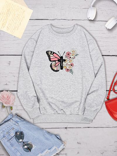 swvws Butterfly Round Neck Dropped Shoulder Sweatshirt