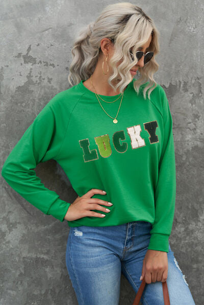 swvws LUCKY Round Neck Raglan Sleeve Sweatshirt