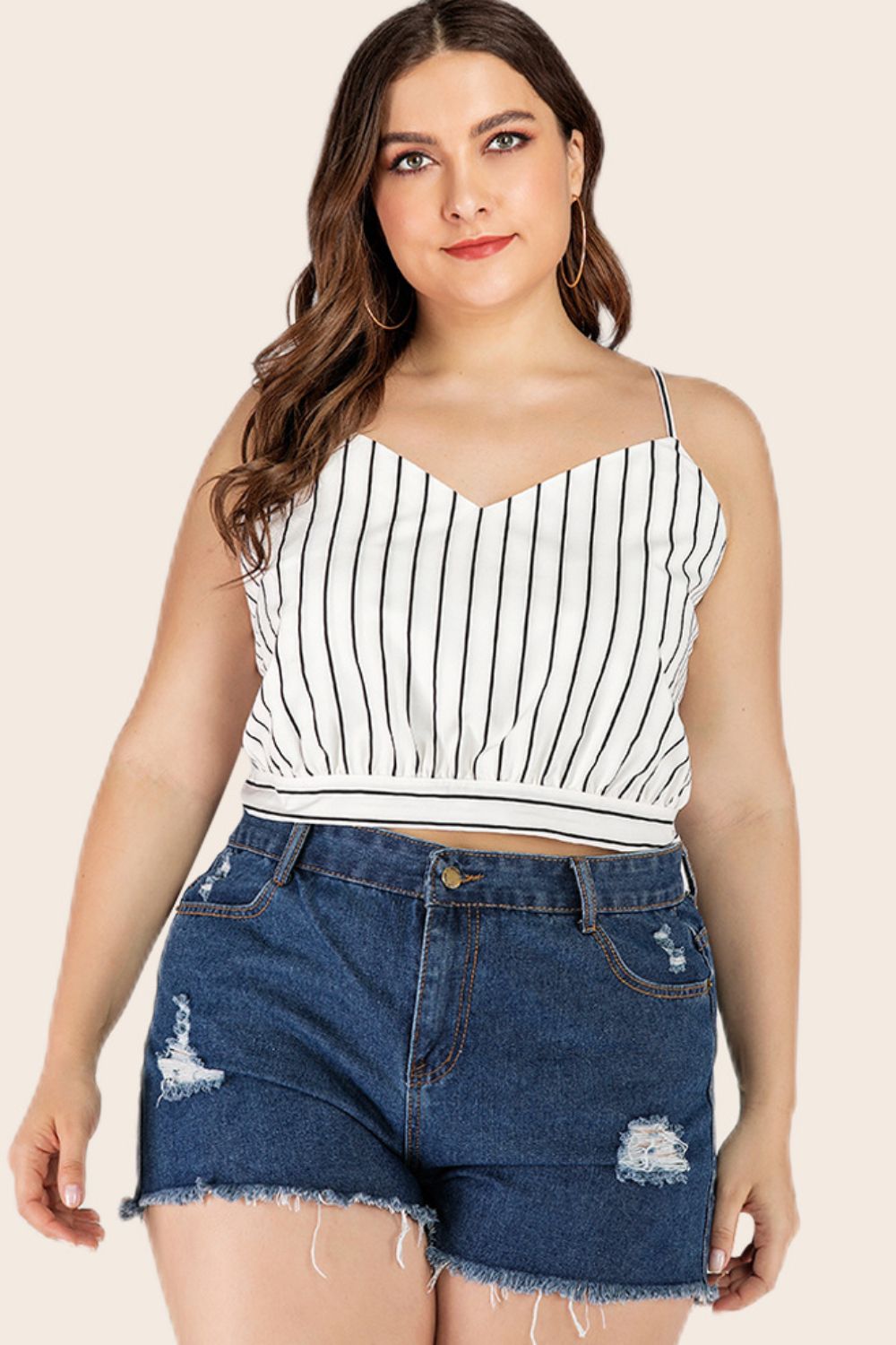 swvws Plus Size Striped Tie-Back Cropped Cami