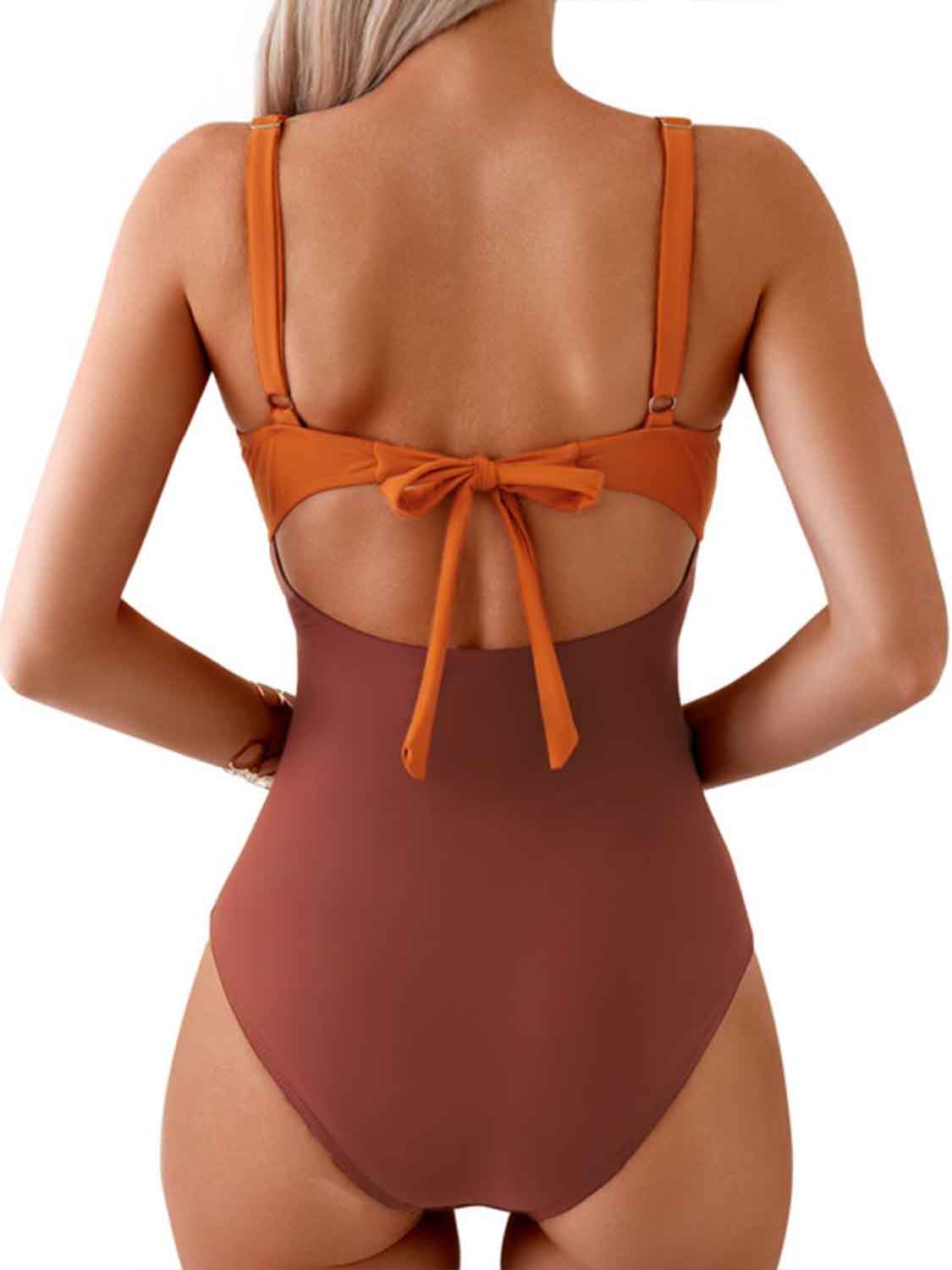 swvws Tied Cutout Contrast One-Piece Swimwear