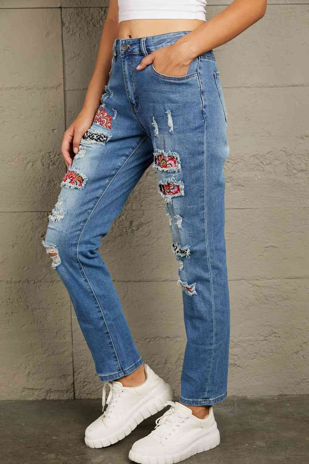 swvws Baeful Leopard Patch Ankle-Length Jeans