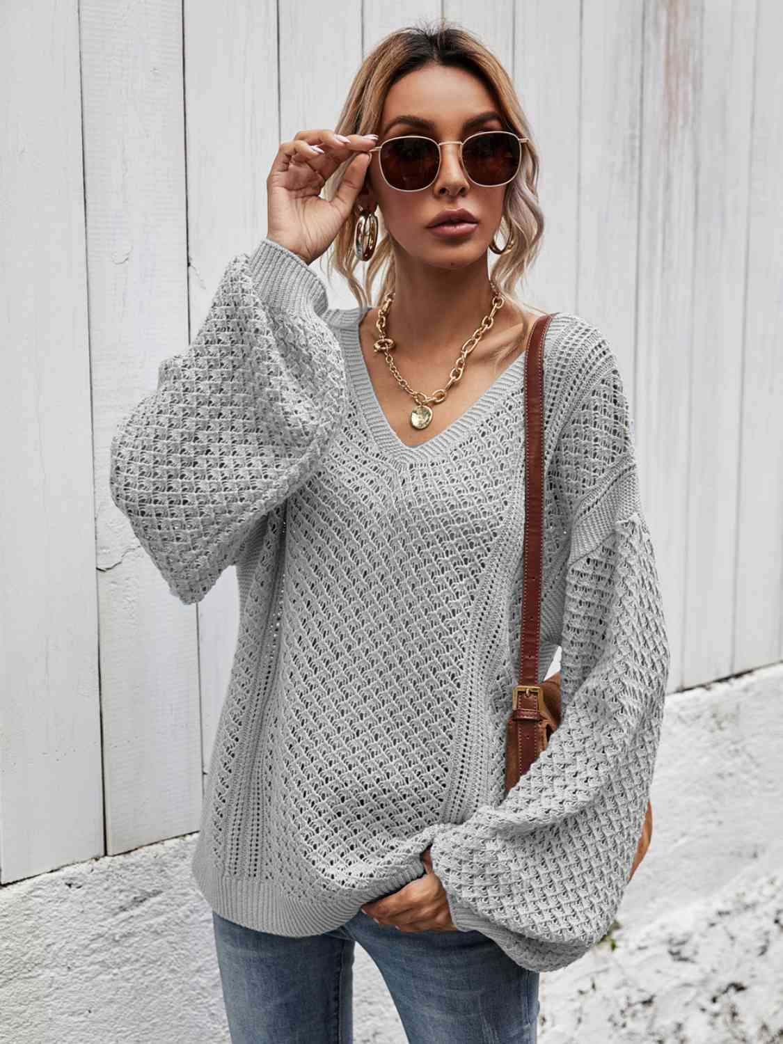 swvws V-Neck Dropped Shoulder Sweater