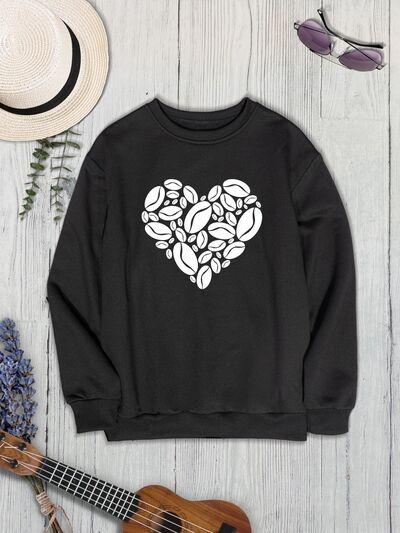 swvws Heart Round Neck Dropped Shoulder Sweatshirt