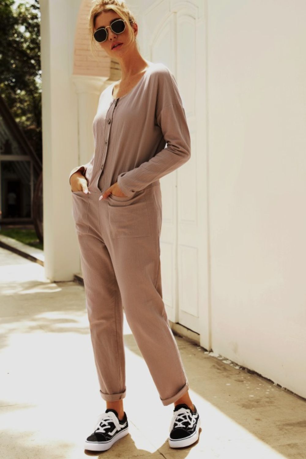 swvws Buttoned Drop Shoulder Pocket Jumpsuit