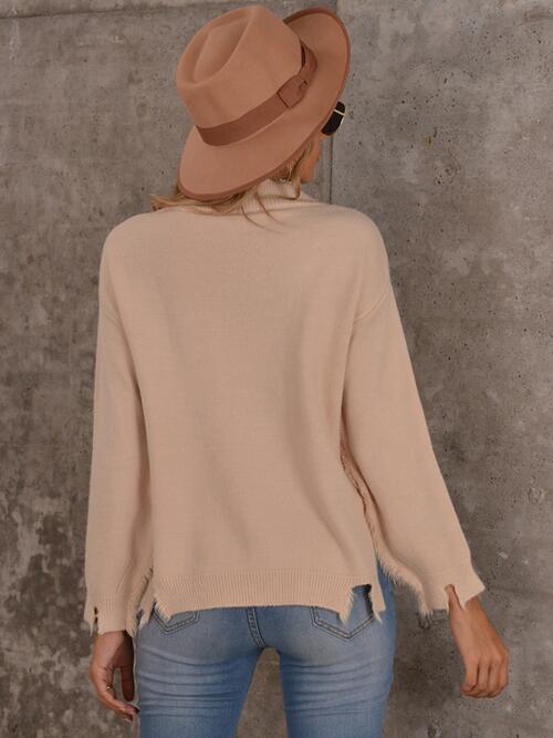 swvws Raw Hem V-Neck Long Sleeve Knit Top