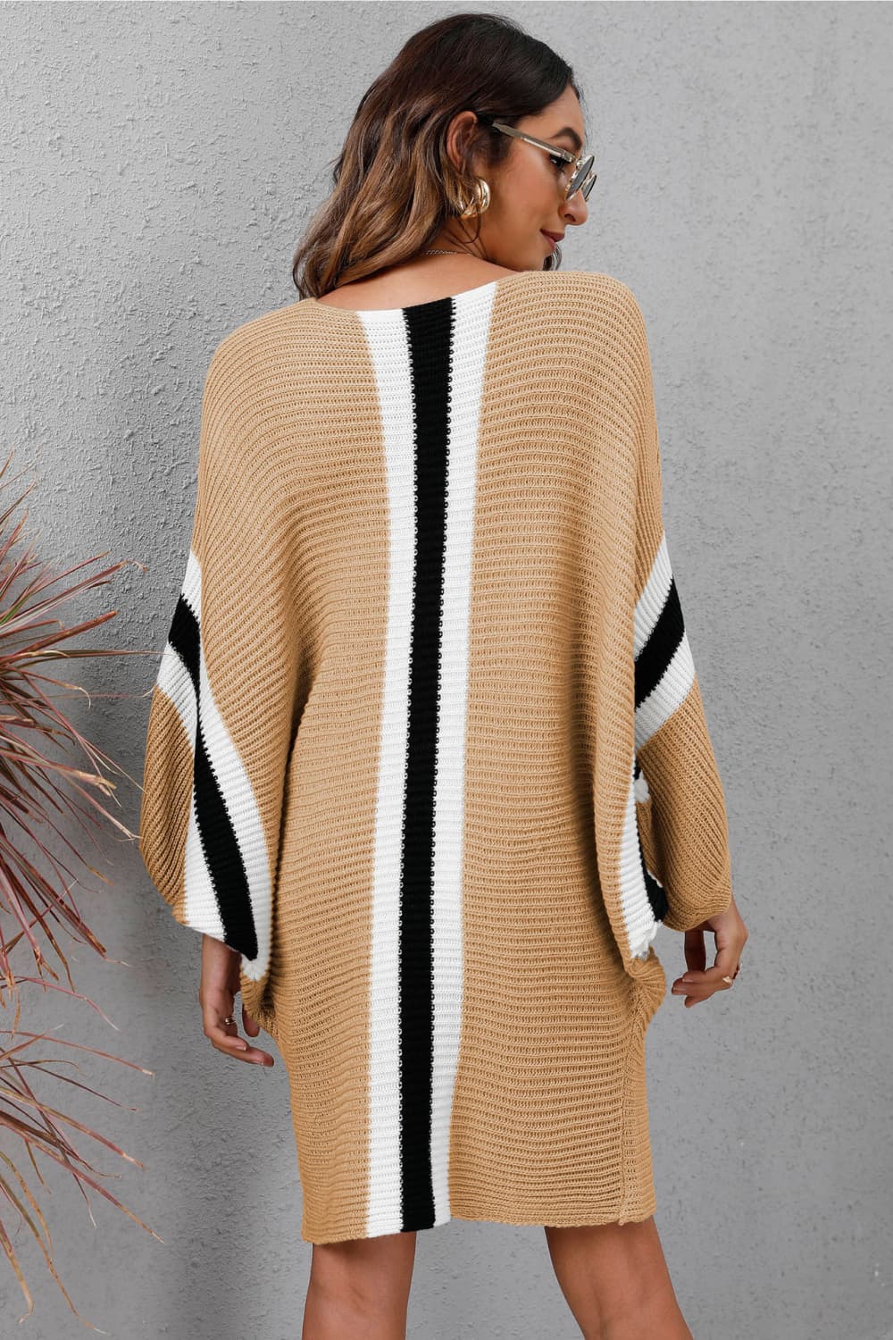 swvws Ribbed Round Neck Long Sleeve Sweater Dress