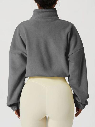 swvws Drawstring Zip Up Dropped Shoulder Sweatshirt