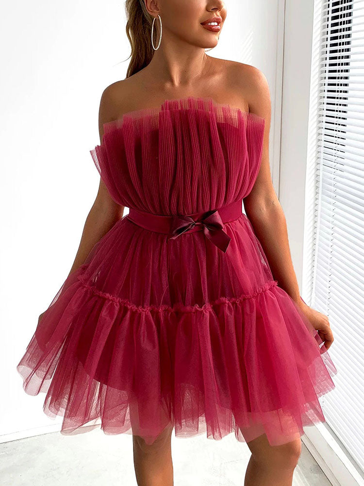 Sixsr Bow Decor Layered Tulle Cocktail Dress