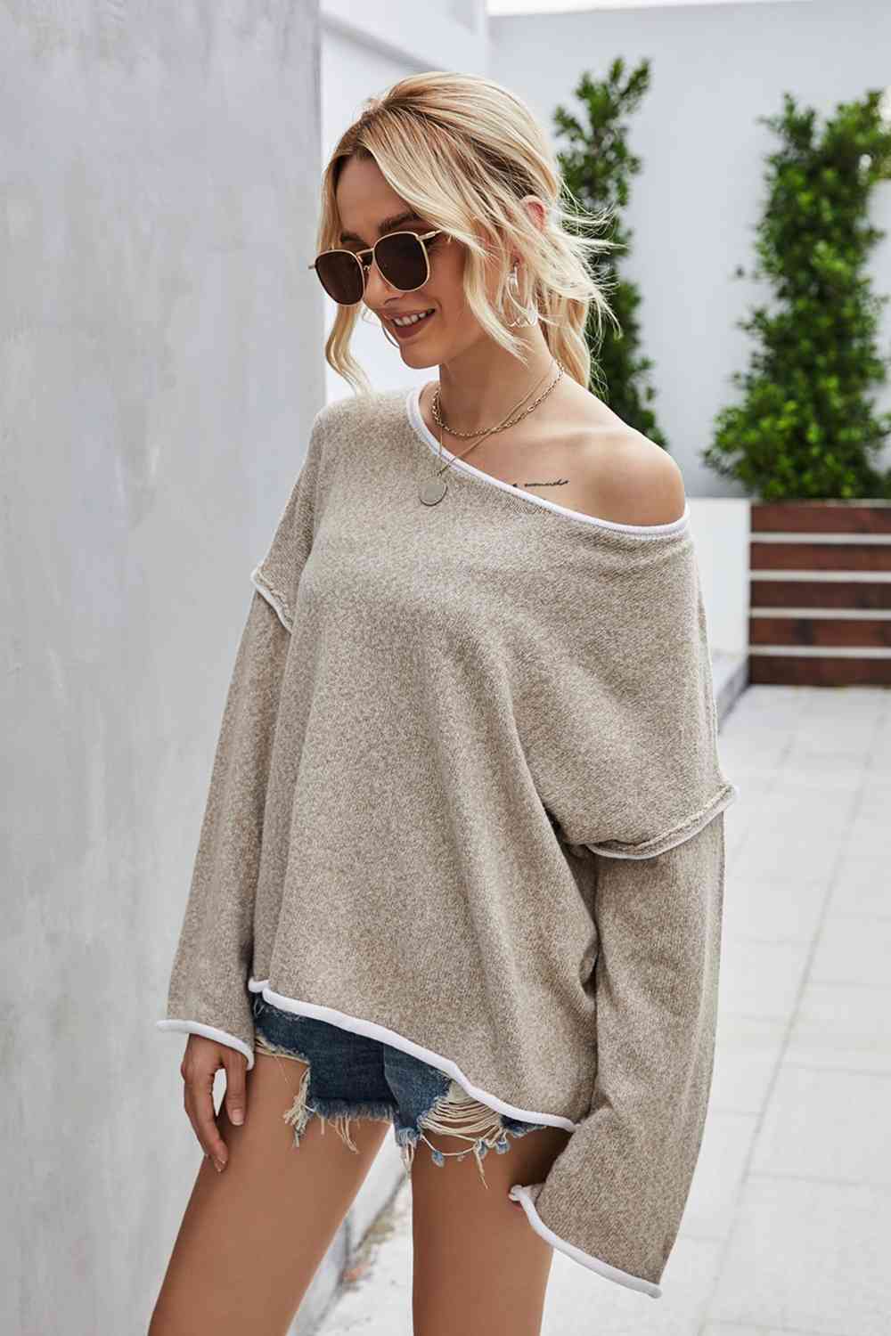 swvws Round Neck Dropped Shoulder Sweater