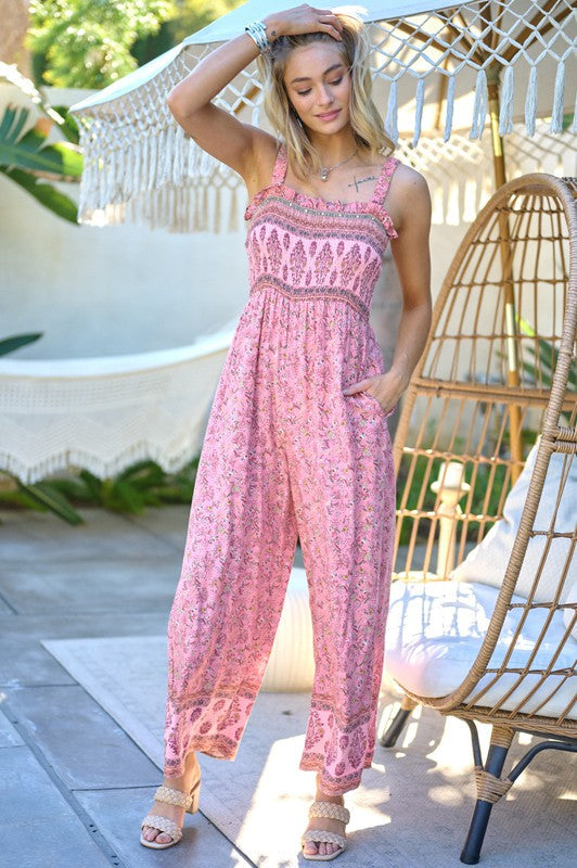 swvws Floral Smocked Detail With Ruffle Jumpsuit