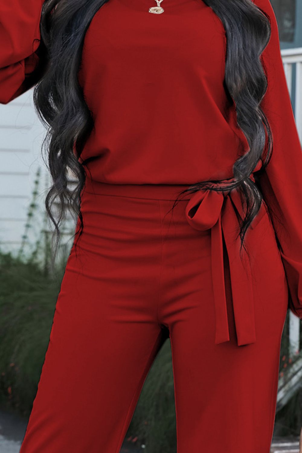 swvws Boat Neck Tie Belt Jumpsuit