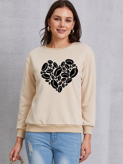 swvws Heart Round Neck Dropped Shoulder Sweatshirt