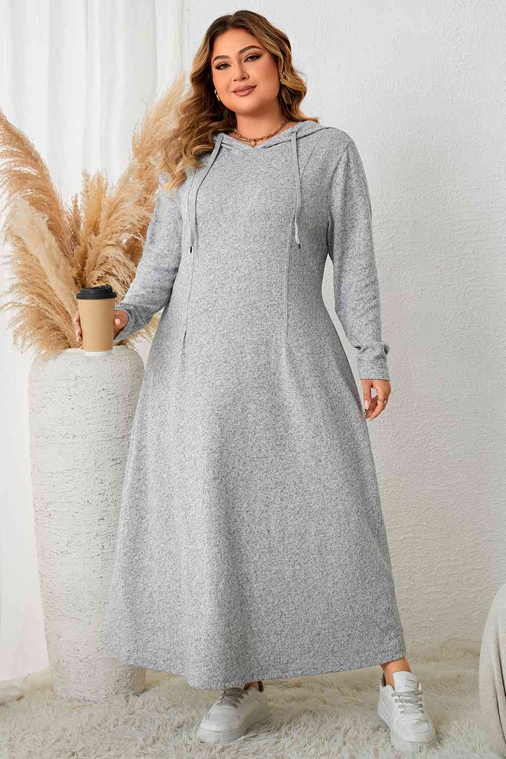 swvws Plus Size Long Sleeve Hooded Maxi Dress