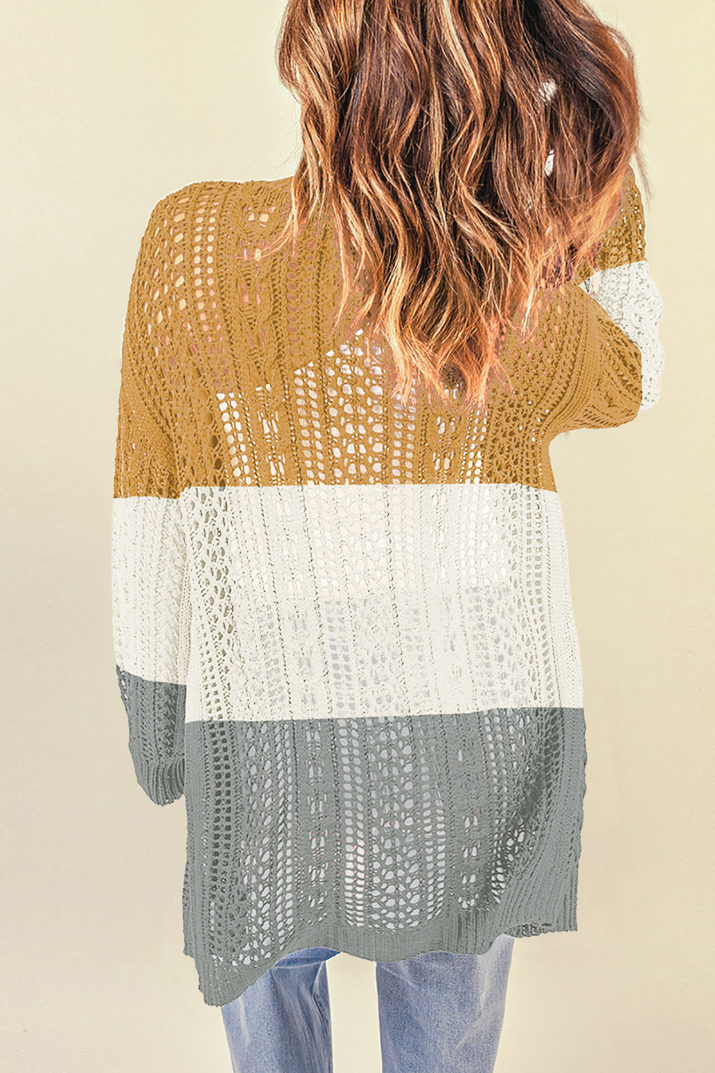 swvws Openwork Ribbed Cuff Longline Cardigan