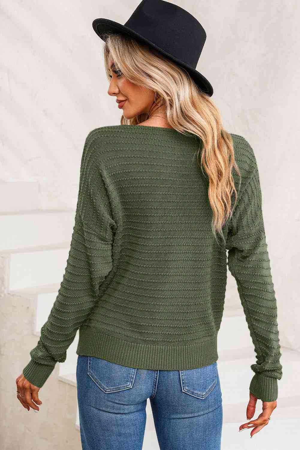 swvws Horizontal Ribbing Round Neck Sweater