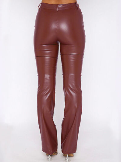 swvws PU Leather High Waist Straight Pants