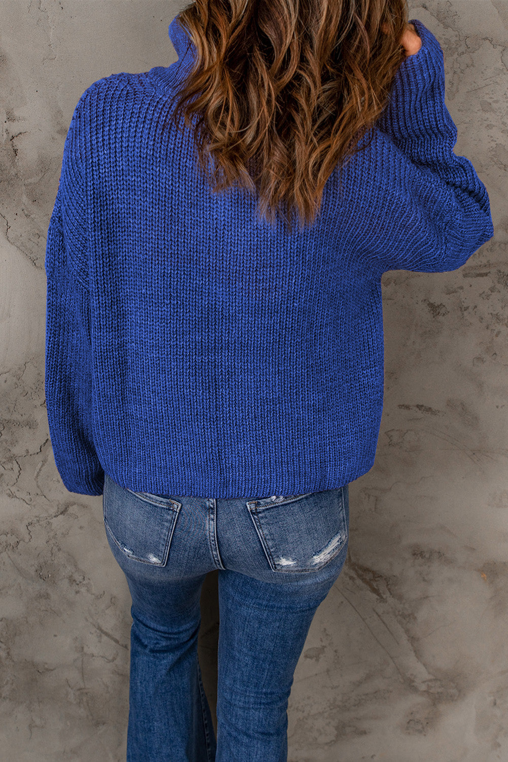 swvws Half Zip Rib-Knit Dropped Shoulder Sweater