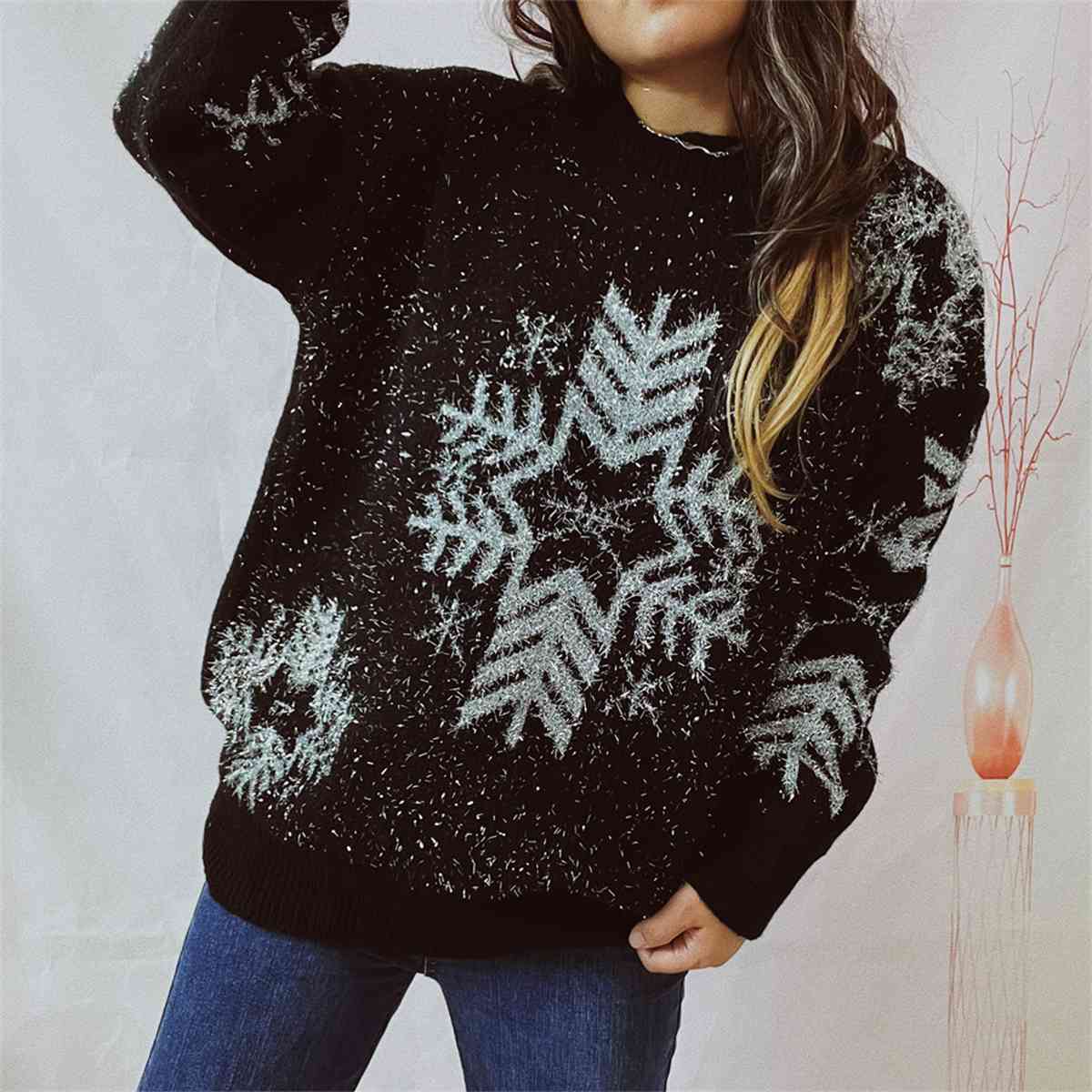 swvws Snowflake Pattern Long Sleeve Sweater