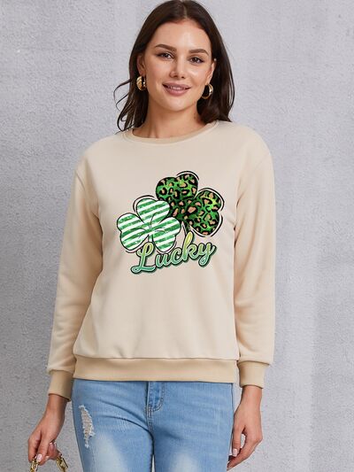 swvws Lucky Clover Round Neck Dropped Shoulder Sweatshirt