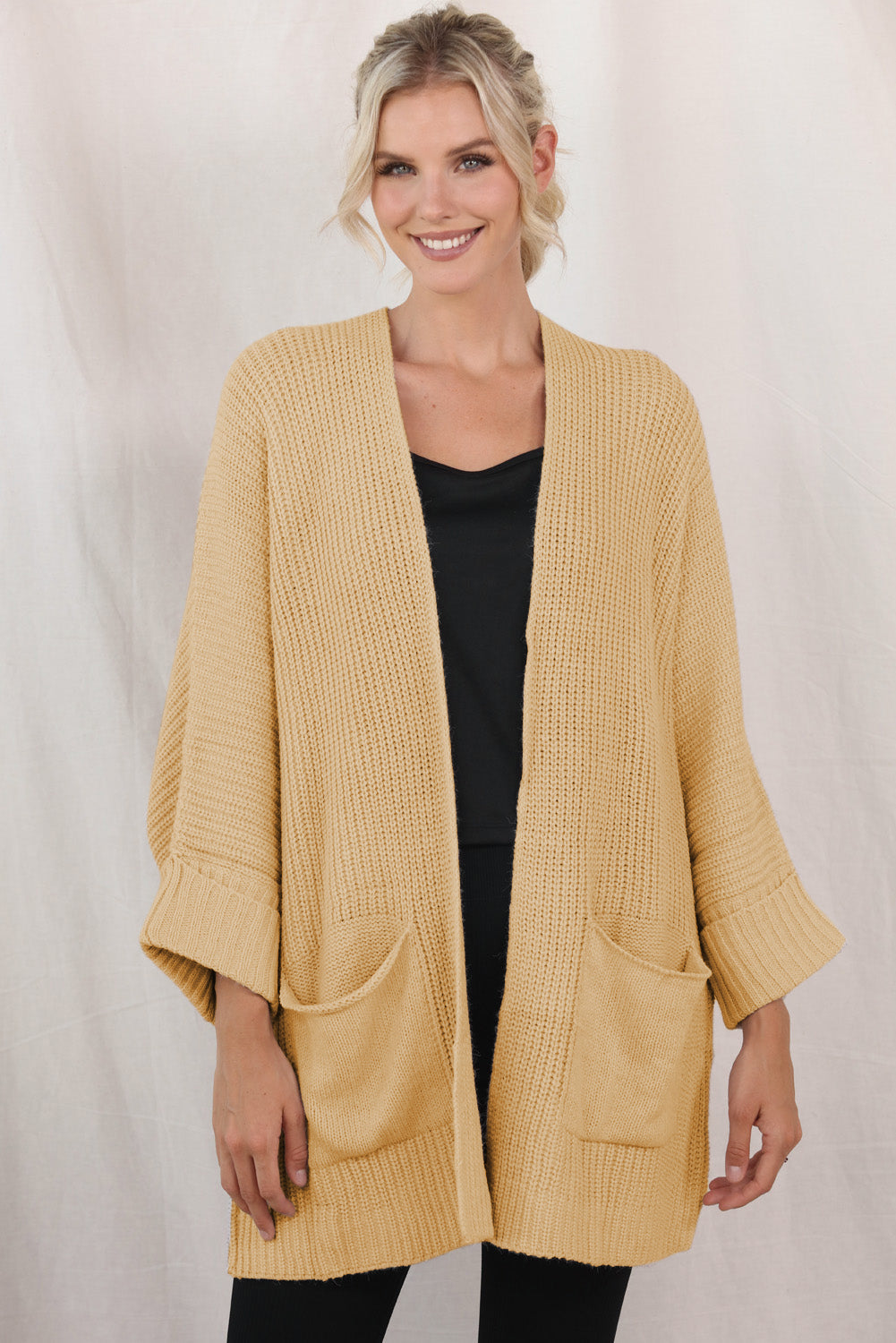 swvws Waffle-Knit Long Sleeve Cardigan with Pocket