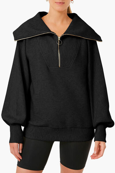 swvws Pocketed Quarter Zip Collared Neck Sweatshirt