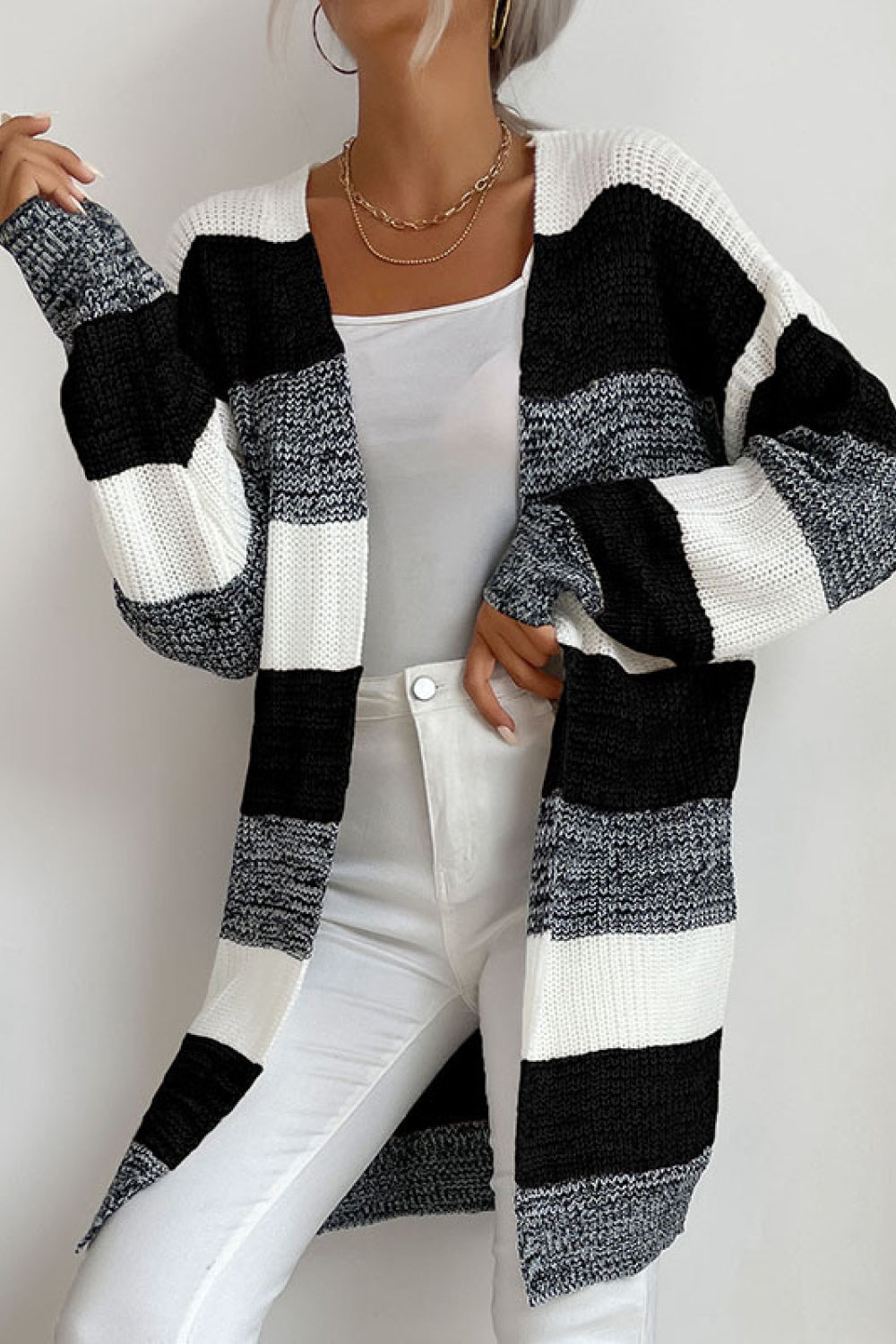 swvws Striped Long Sleeve Duster Cardigan