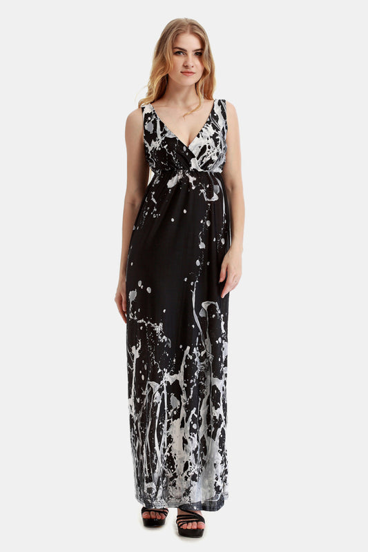 swvws Printed Surplice Neck Sleeveless Maxi Dress