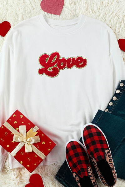 swvws LOVE Embroidered Round Neck Dropped Shoulder Sweatshirt