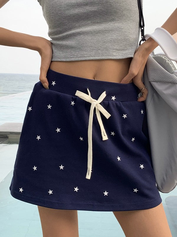 Sixsr Drawstring Star Print Mini Skirt