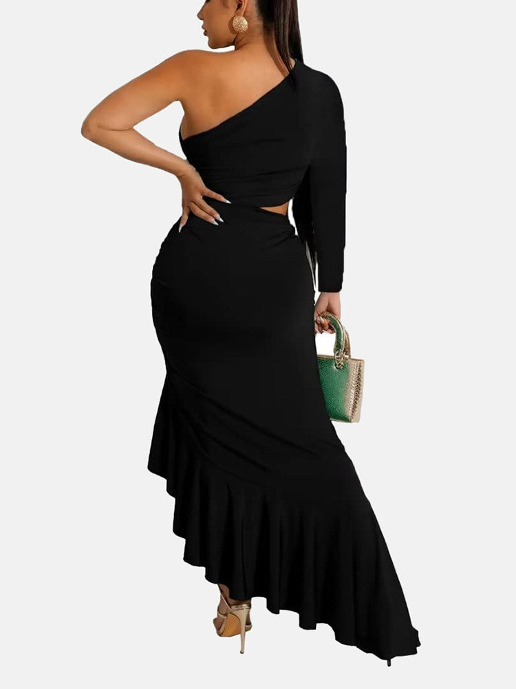 Sixsr One Shoulder Cutout Ruffle Hem Dress