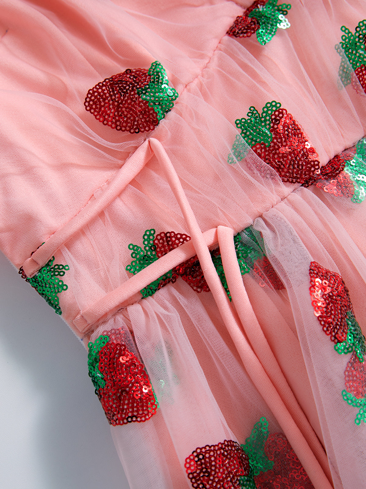 Sixsr Sequined Strawberry Mesh Pleated Maxi Dress