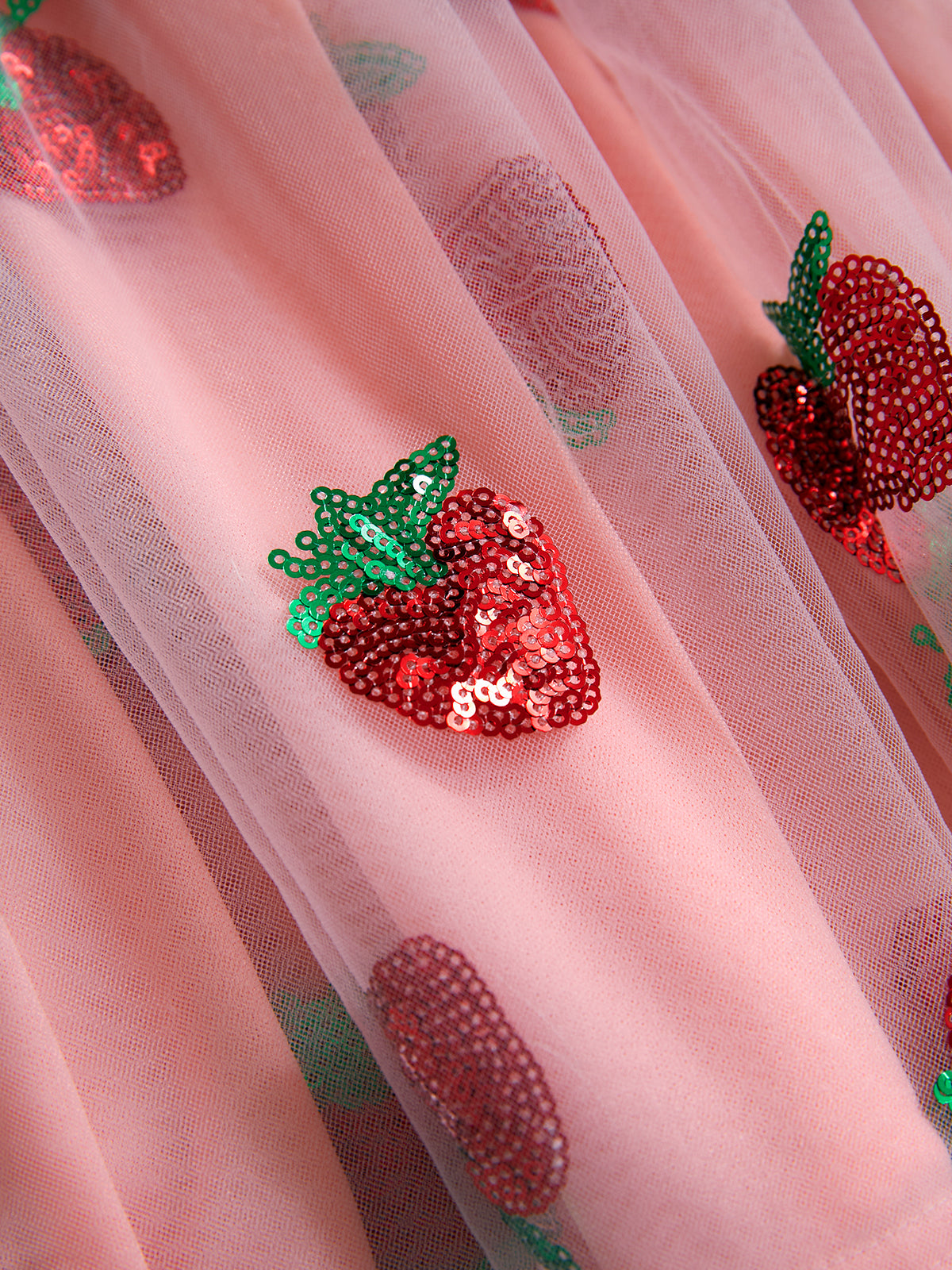 Sixsr Sequined Strawberry Mesh Pleated Maxi Dress