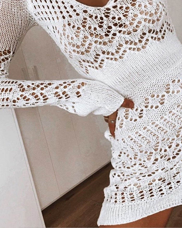 Sixsr Crochet Hollow Sweater Dress