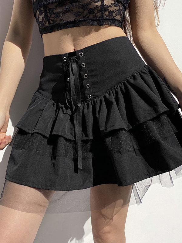 Sixsr Mesh Paneled Tiered Mini Skirt