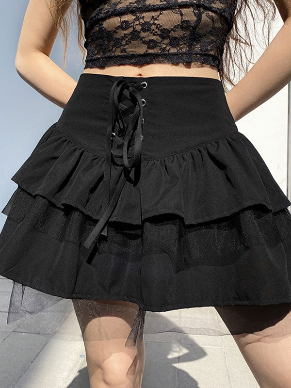 Sixsr Mesh Paneled Tiered Mini Skirt