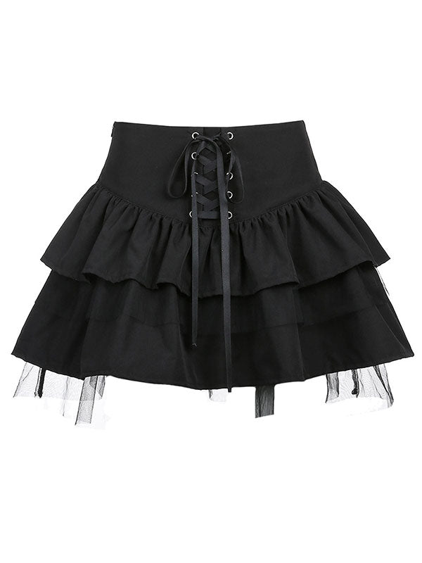 Sixsr Mesh Paneled Tiered Mini Skirt