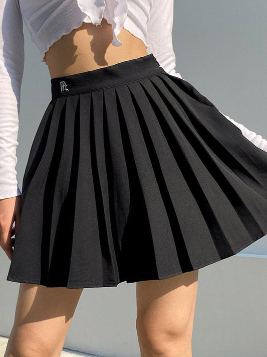 Sixsr Lined Detail Embroidery Pleated Mini Skirt