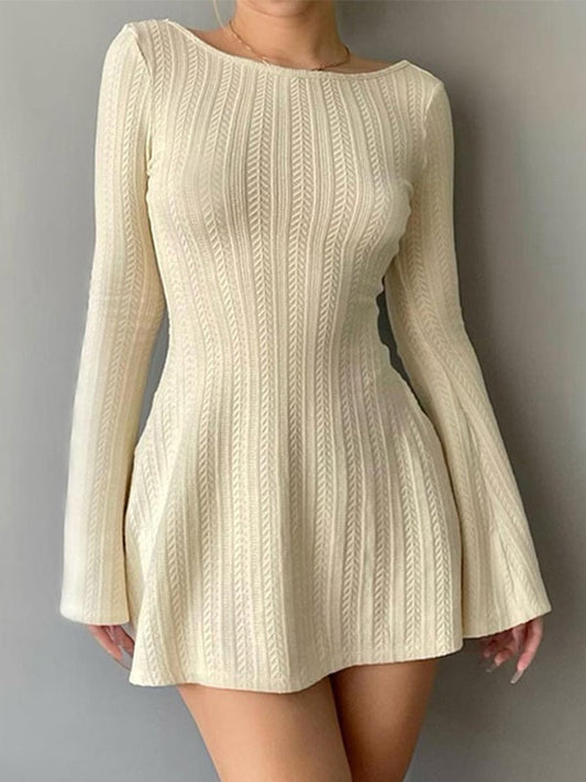 Sixsr Backless Knitted Long Sleeve Mini Dress