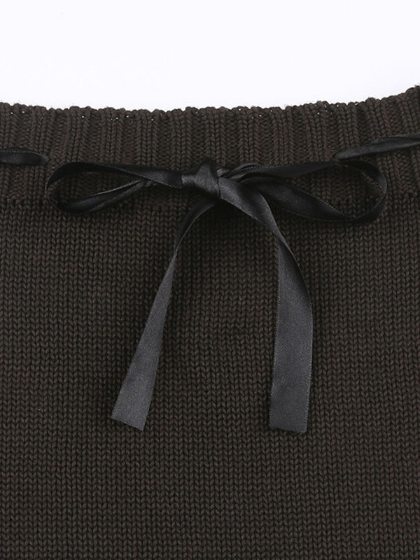 Sixsr Faux Fur Trim Knitted Mini Skirt