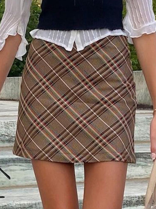 Sixsr Khaki Checker Y2K Mini Skirt