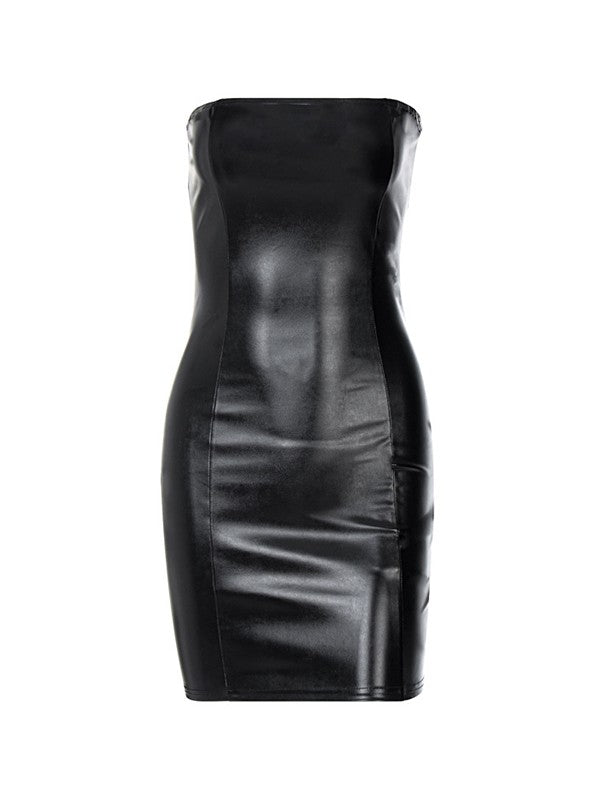 Sixsr Strapless Black Faux Leather Mini Dress